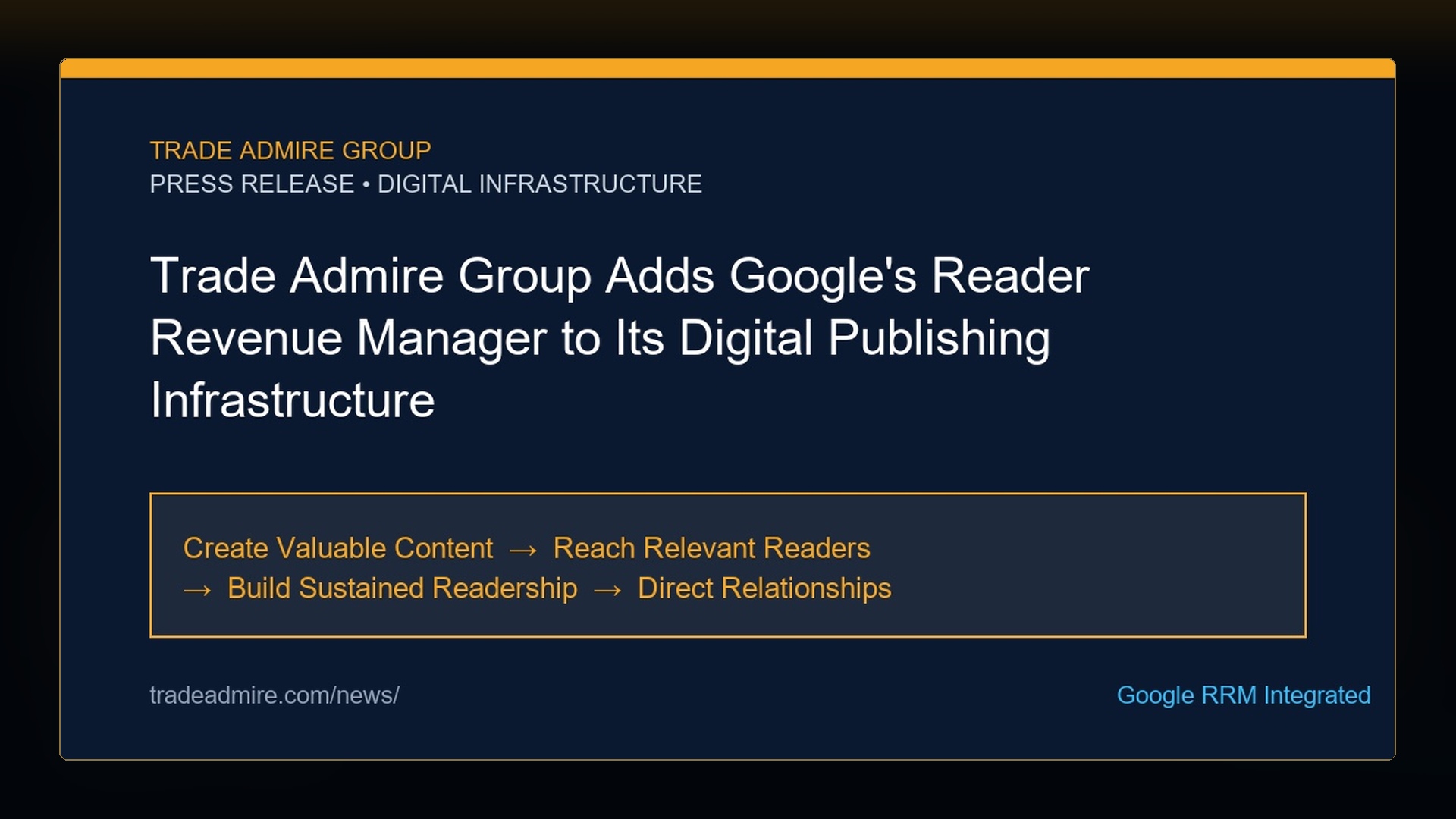 Trade Admire Group Adds Google’s Reader Revenue Manager to Its Digital Publishing Infrastructure